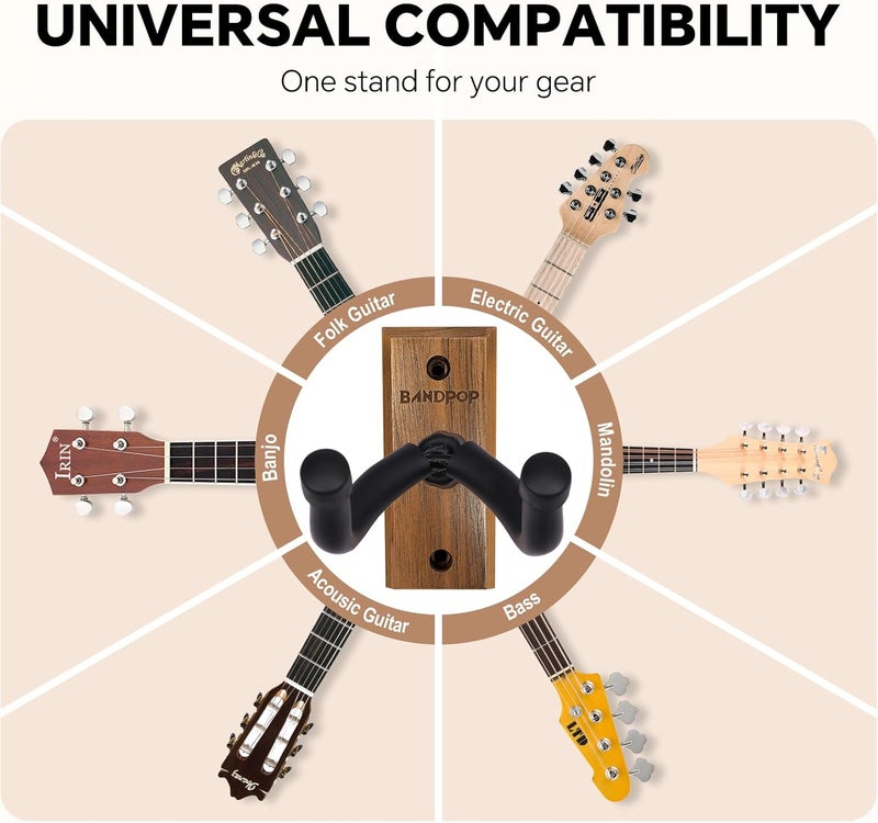 Bandpop Guitar Wall Mount - Black Walnut Guitar Hanger with 5pcs Picks for Acoustic, Electric, Bass, Banjo, Mandolin - Image 4